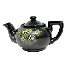 Vintage Brown Betty Redware Small Teapot Moriage Enamel Hand Painted Japan picture