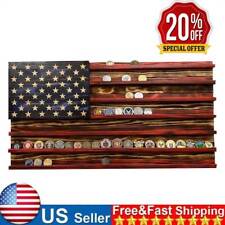 Vintage American Flag Solid Wood Wall Mounted Coin Display Holder Rack Challenge picture