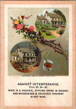 Antique 1892 Sunday school card  Against Temptation Prov 23 29-35 picture