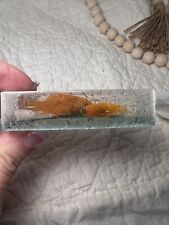 Vintage Clear 3.25” Lucite Resin Paperweight with Hand Placed Gold Fish InSide picture