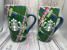 Starbucks 2020 Christmas Ceramic Coffee Mug Tall 16oz Green Plaid Ribbon Lot 2 picture