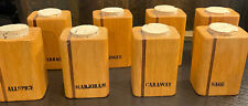 8 Vintage Wooden Spice Jars Mid Century Top Corks Inlaid Wood Ginger Dill MCM picture
