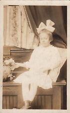 RPPC Postcard Little Girl White Dress + White Bow c. 1900s picture