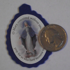 Vtg NOS blue cloth scapular badge Miraculous Virgin Mary conceived without sin picture