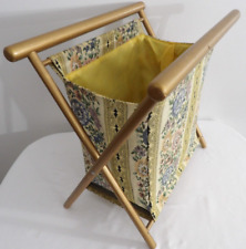 VINTAGE WOOD FRAME STAND KNITTING YARN SEW CROCHET CRAFTS BASKET TOTE TAPESTRY picture