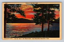 San Bernardino Mt CA-California, Sunset at Big Bear Lake, Vintage Postcard picture