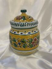 Talavera Pottery Canister Jar W/ Lid blue yellow 5.5” hand painted Mexico Signed picture