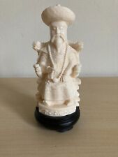 Chinese Hand Carved Resin Figurine of Emperor on Wood Stand 6