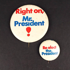 Two Vintage 1972 Richard Nixon Presidential Campaign Metal Pinback Button Pins picture