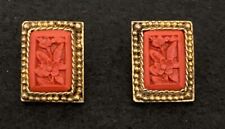 Antique Cinnabar Carved Earrings Rare Find Gold Plated Art deco picture