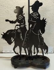 Vintage Western Decor Cut Metal Lamp Cowboy/ Cowgirl Horses Diamond Horseshoe... picture