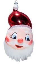 DE CARLINI Italy Santa Head Hand Painted Christmas Glass Hanging Ornament picture