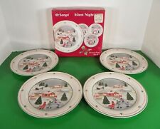 Sango SILENT NIGHT Dessert Salad Plate (s) SET OF 4 Holly Red Lines Green Trim picture