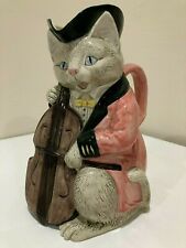 Vintage Fitz & Floyd Ceramic Pitcher Hand Painted Cat Playing Cello (1986) picture