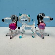 VINTAGE ANIMAL FIGURES CLEAR LUCITE 2~SNOOPY DOGS & CAT~COLOR ACCENTS~HONG KONG? picture