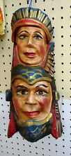 Mexican Mask Hand Carved 2-Headed Aztec Warrior Carving Figure Folk Art Vintage picture
