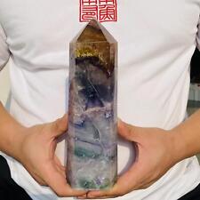 Natural Fluorite Obelisk Quartz Crystal Healing Reiki Wand Tower Point 1700g picture