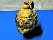 Vintage Face Head Jug Ceramic Folk Art Liquor Bottle Green Yellow Ochre 10.5