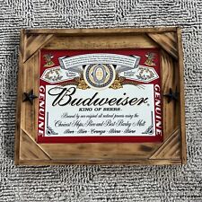 Wood Framed Budweiser Lager Beer Metal Sign Anheuser Busch Label picture