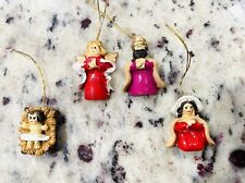 Vintage Set Of 4 Miniature Nativity Figures Christmas Tree Ornaments picture