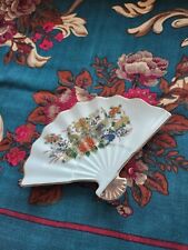 Vintage Asahi Japan Peacock Trinket Dish, Fan Shaped, Gold And Flower Accents picture