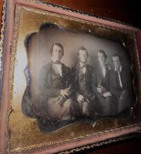 1/4 Daguerreotype of Four Men one Holding a Book Another a Cane 1850s picture