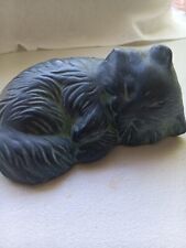 Carved Soap Stone KITTEN/CAT Gray w/green tones 5x3 in.long CUTE picture