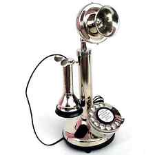 Landline Telephone with Rotary Dial in Vintage Style with Classic Candlestick picture