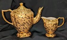 Vintage Weeping Gold Teapot And Creamer Pitcher picture