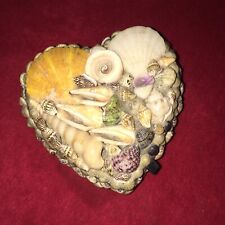 Vintage Seashell Sailors Heart Shape Trinket Jewelry Box Beach Nautical Shell picture