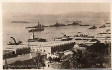 RPPC Photo British Royal Navy Naval Base Gibraltar Harbour Harbor at War Time picture