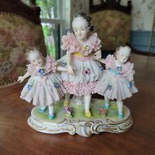 Antique Volkstedt Dresden Lace Porcelain Group Three Little Girls Walking picture