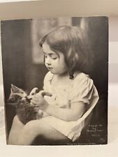 Antique Large Lithograph Print of a Girl & Cat by Tonnesen Sisters c.1901 picture