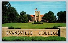 Evansville College, Indiana Administration Building w/ US Flag VTG Postcard picture