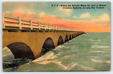 Florida, Gulf Of Mexico, Long Key Viaduct Highway, Antique Vintage 1954 Postcard picture