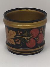 USSR Khokhloma (Hohloma) Hand-painted Wooden Cup 1980s Gold Black Berries MINT picture