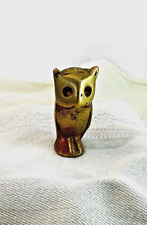 Vintage Solid India Brass Owl Red Eye Enamel picture
