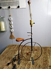 Vtg Old Fashioned Metal & Wood Big Wheel Bicycle Table Lamp 28