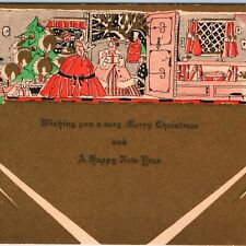 c1920s Merry Christmas Gold Greetings Card Victorian House Party Anna Potts 5I picture