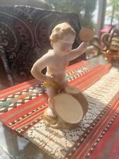 Ardalt Cherub Angel with Wings Playing a Drum -cymbals Bisque Hand Painted 1950 picture