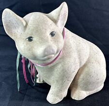 Vintage Ceramic Pig Figurine Decor With Ribbon Countryside Style Signed Regina picture