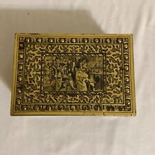 Antique German Hinged Gold Tin Jewelry Trinket Box Musical Trio, Western Germany picture