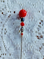 VTG INSPIRED Black Cloisonné & Red Beads on Gold finish HAT PIN Hatpin 6