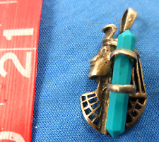 Egypt Pharaoh Head King Tut Vintage Silver Turquoise Pendant or Charm picture