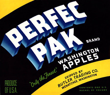 10 Vintage PERFEC PAK Brand Apple Fruit Crate Labels Wenatchee, Washington picture