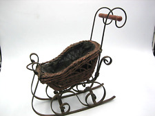 Vintage Christmas Victorian Sleigh Wood Wicker Wrought Iron Lined in Fabric picture