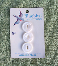 Set 3 Bluebird White Buttons- Genuine Pearl- # 30-1435- Size 30-3ON- NEW on Card picture
