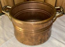 Turkish VINTAGE ANTIQUE HANDMADE HAMMERED PIECED & SEAMED COPPER POT WITH BRASS picture