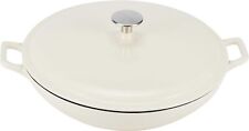 Enameled Cast Iron Covered Oval Casserole Skillet, 3.3-Quart, White picture