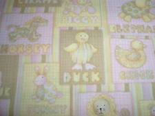 Vtg 80s Nursery Baby Duck Giraffe Quilt Blocks Pink Yellow Sew Fabric BTY #MFB picture